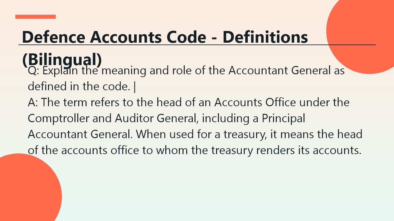 Defence Accounts Code - Definitions