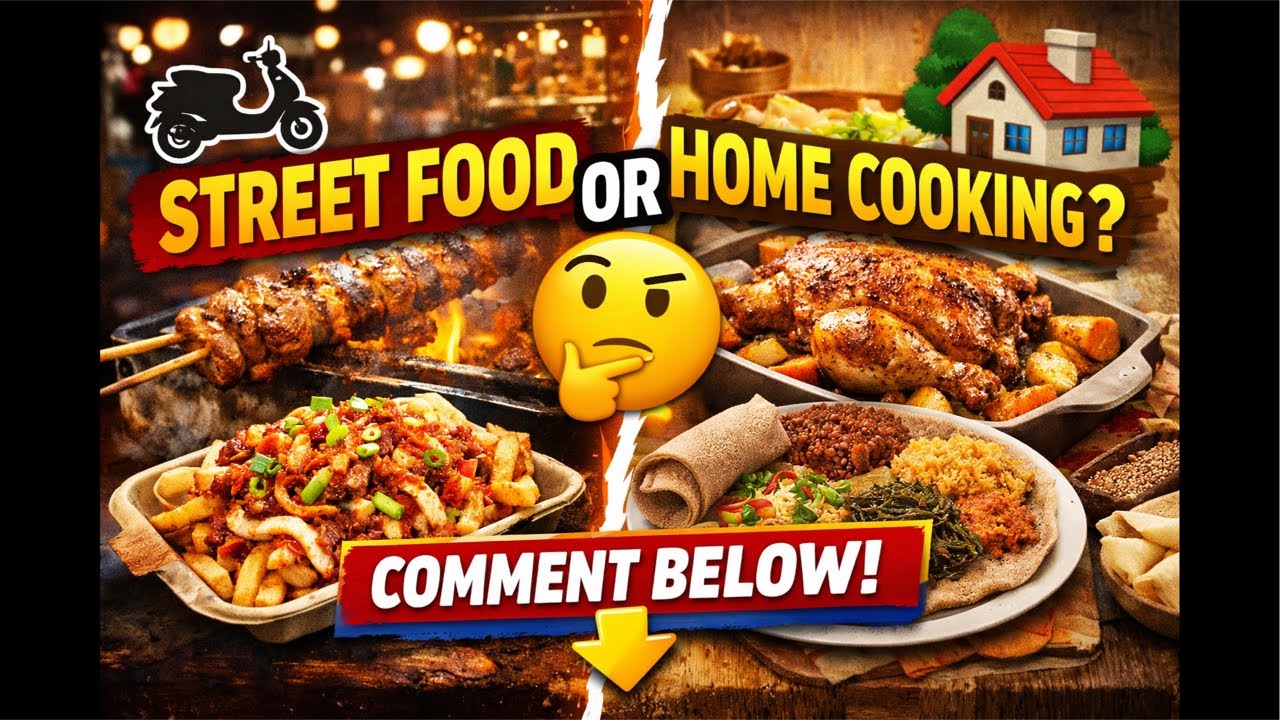 የትኛውን ትመርጣላችሁ? 🤔 .👇 Comment below: Street Food 🛵 or Home Cooking 🏠?#fastfood #cooking .