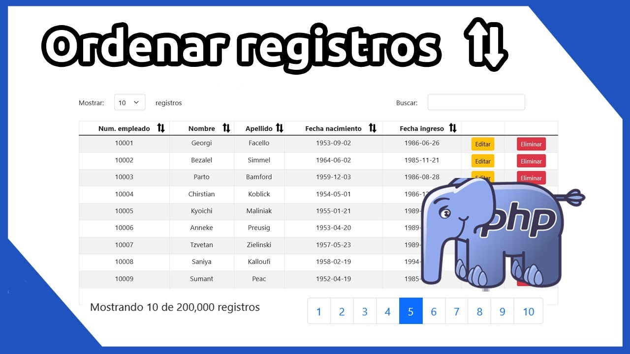 Ordenar tabla con PHP, MySQL y AJAX
