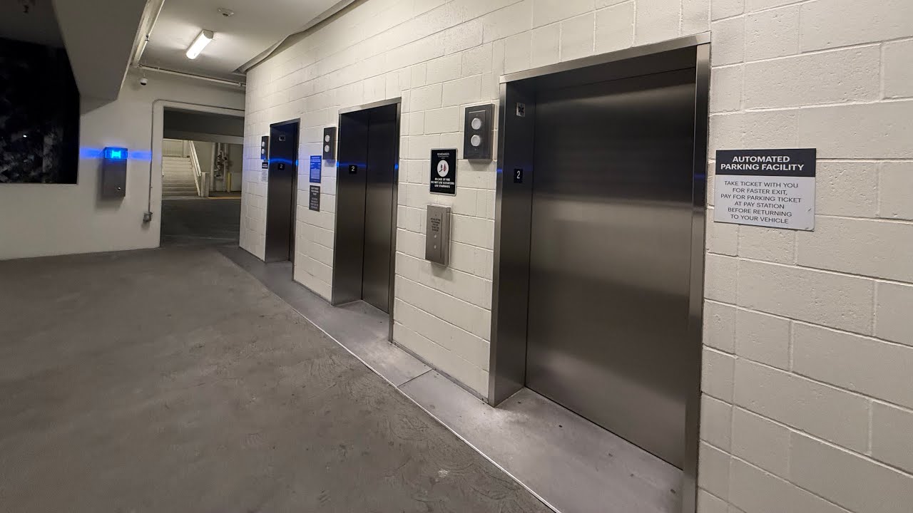 Weird setup! Mitsubishi traction elevators at Westin hotel parking garage Anaheim CA