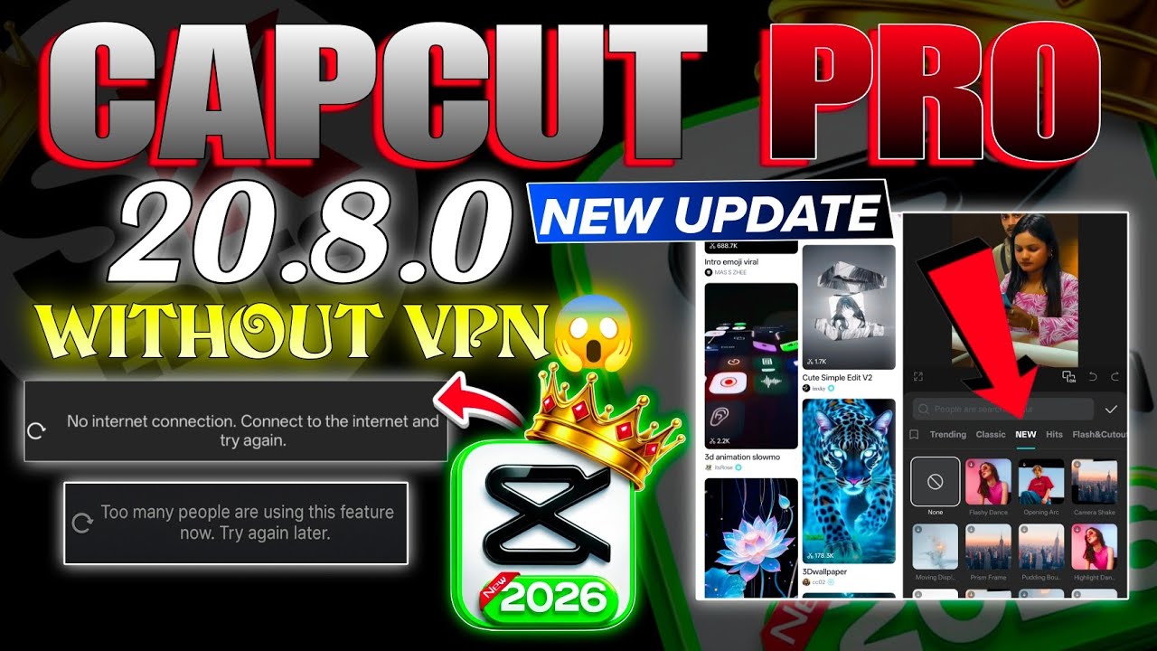 CapCut New Update 20.8.0 || No Internet & Too Many People problem Solve ✅| without VPN All Working 🤩