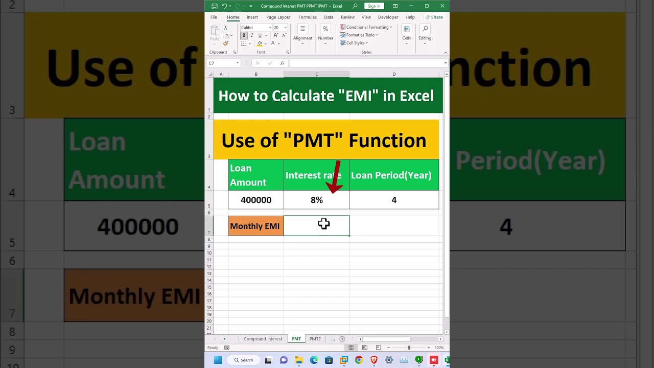 PMT Function in Excel.