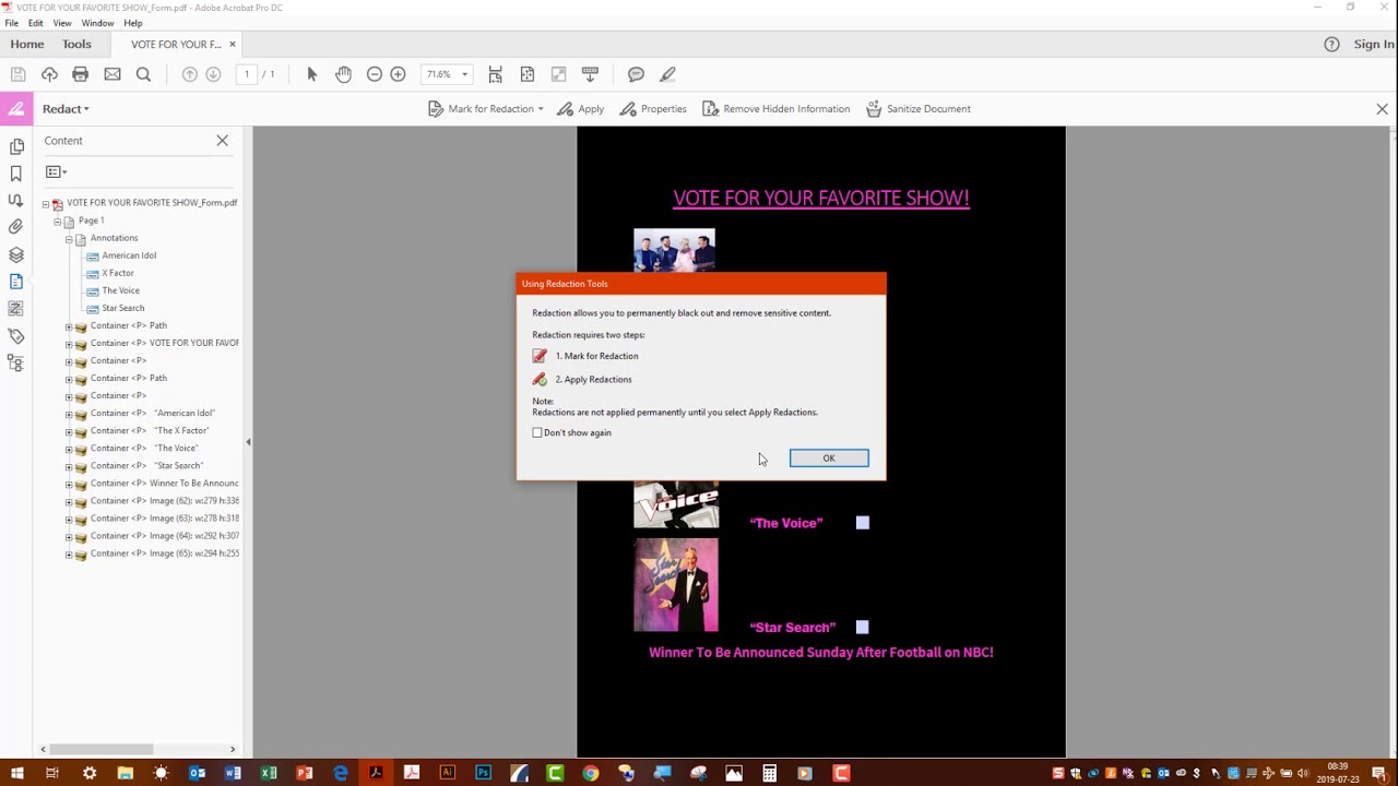 Adobe Acrobat Pro DC:  Redaction Tool