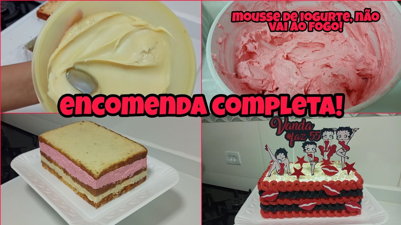 Massa forma 25x17 + 2 Recheios, mousse de iogurte e Leite ninho + Montagem + Decoração Betty Boop ❤️