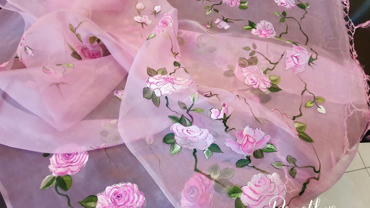 Fabric painting/ Fabric painting on Organza Dupatta @KritiByPreethi