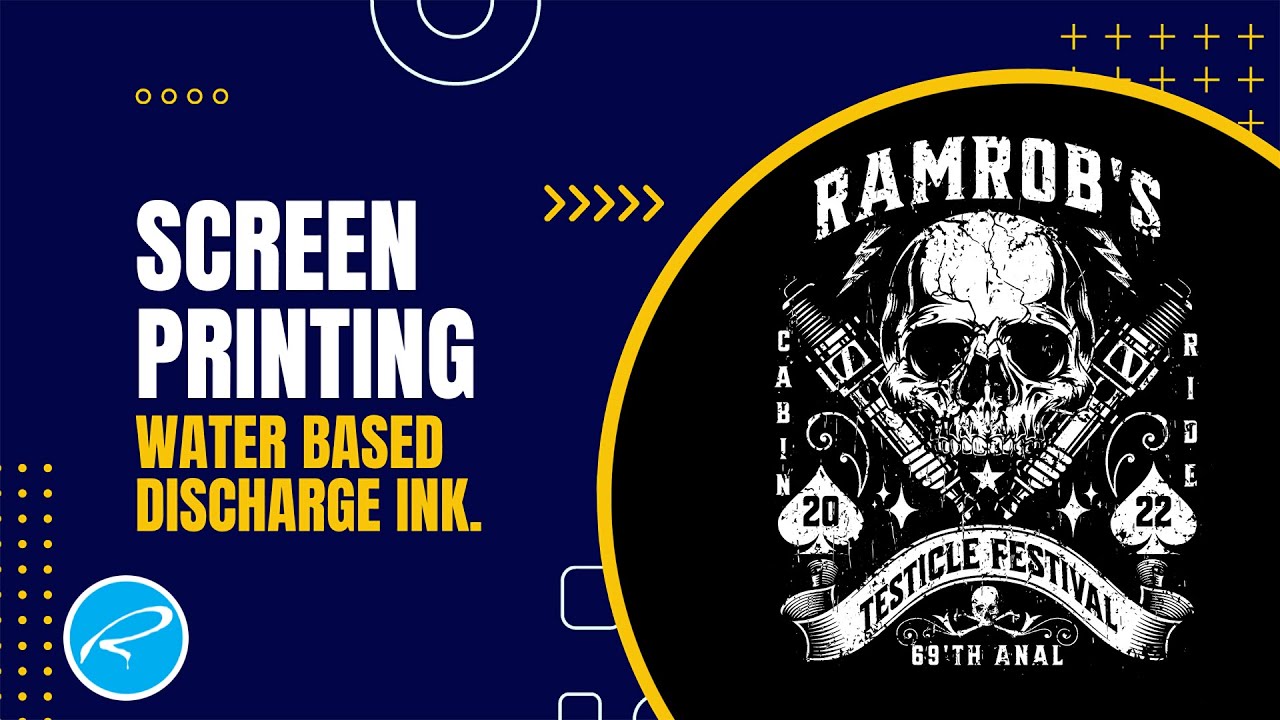 Screen printing black t-shirts with white water-based discharge inks.