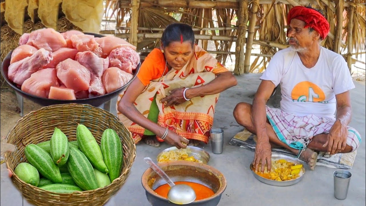 chicken curry with parwal recipe cooking & eating by santali tribe grand maa