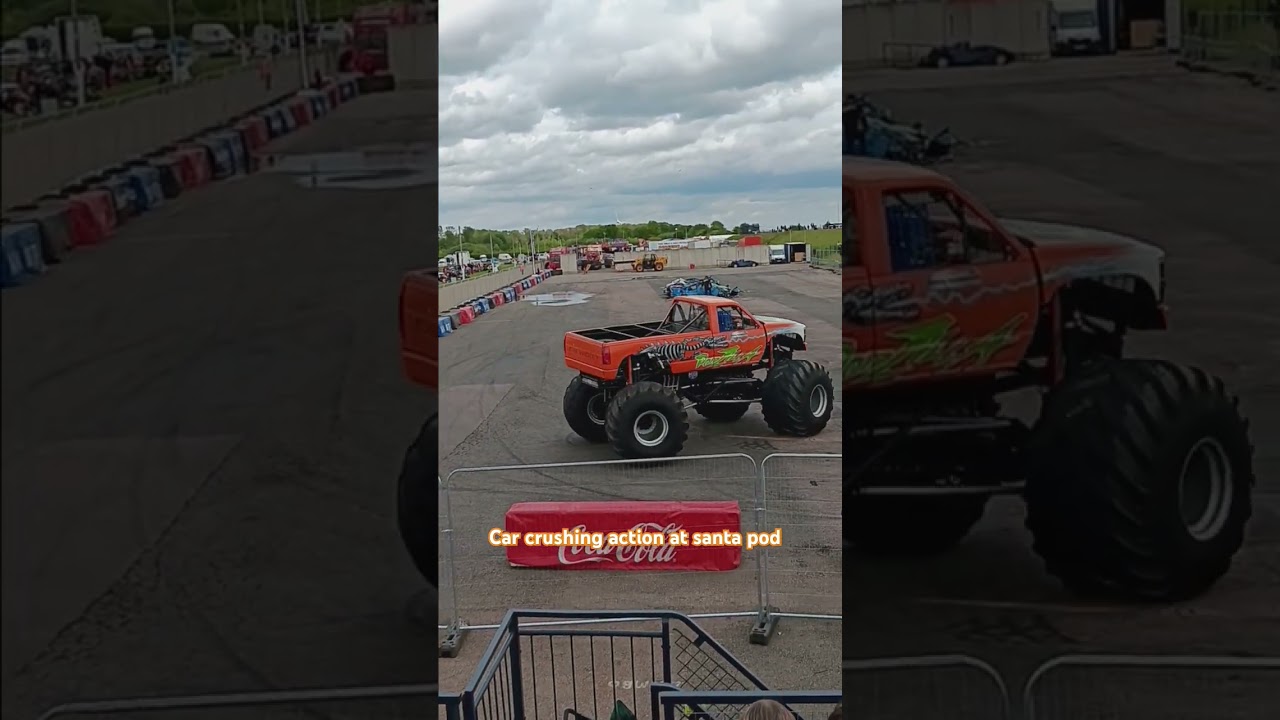 podzilla at santa pod destroys a car even more #monstertruck #podzilla #santapod #carcrushing