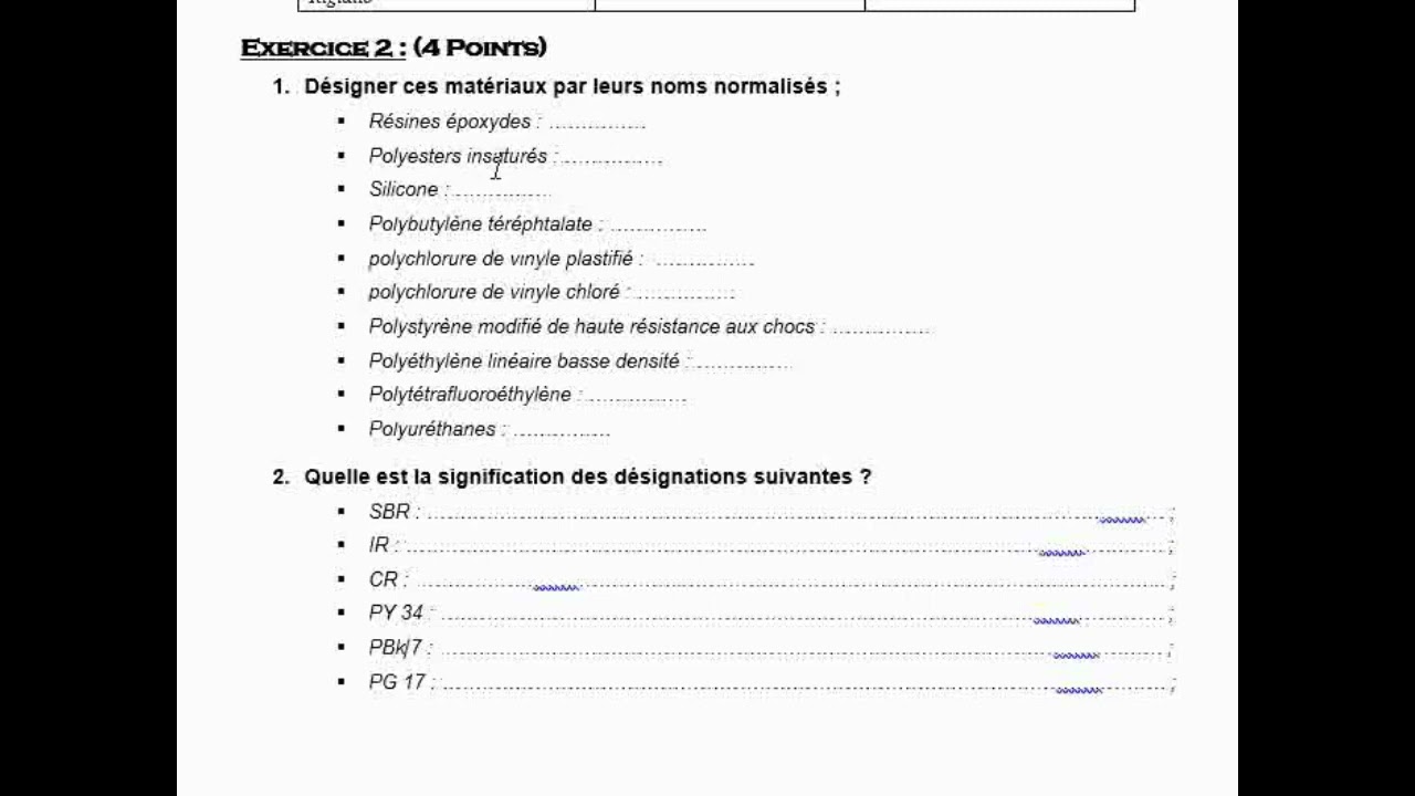 Correction Examen Caractérisation des Matières Plastiques Mastère professionnel PMC1 Janvier 2022