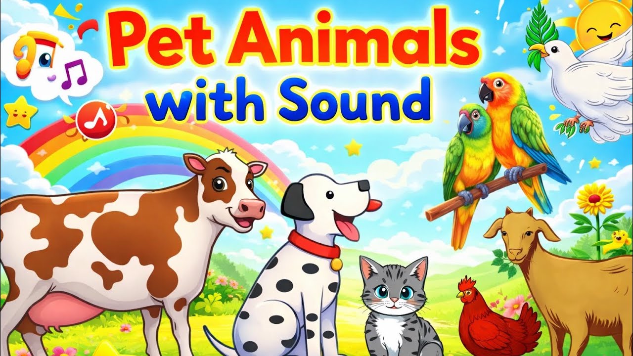 Pet Animal Names | Cute Pet Animals | Pet Animals with Sounds | Learn Names of Pet Animals |