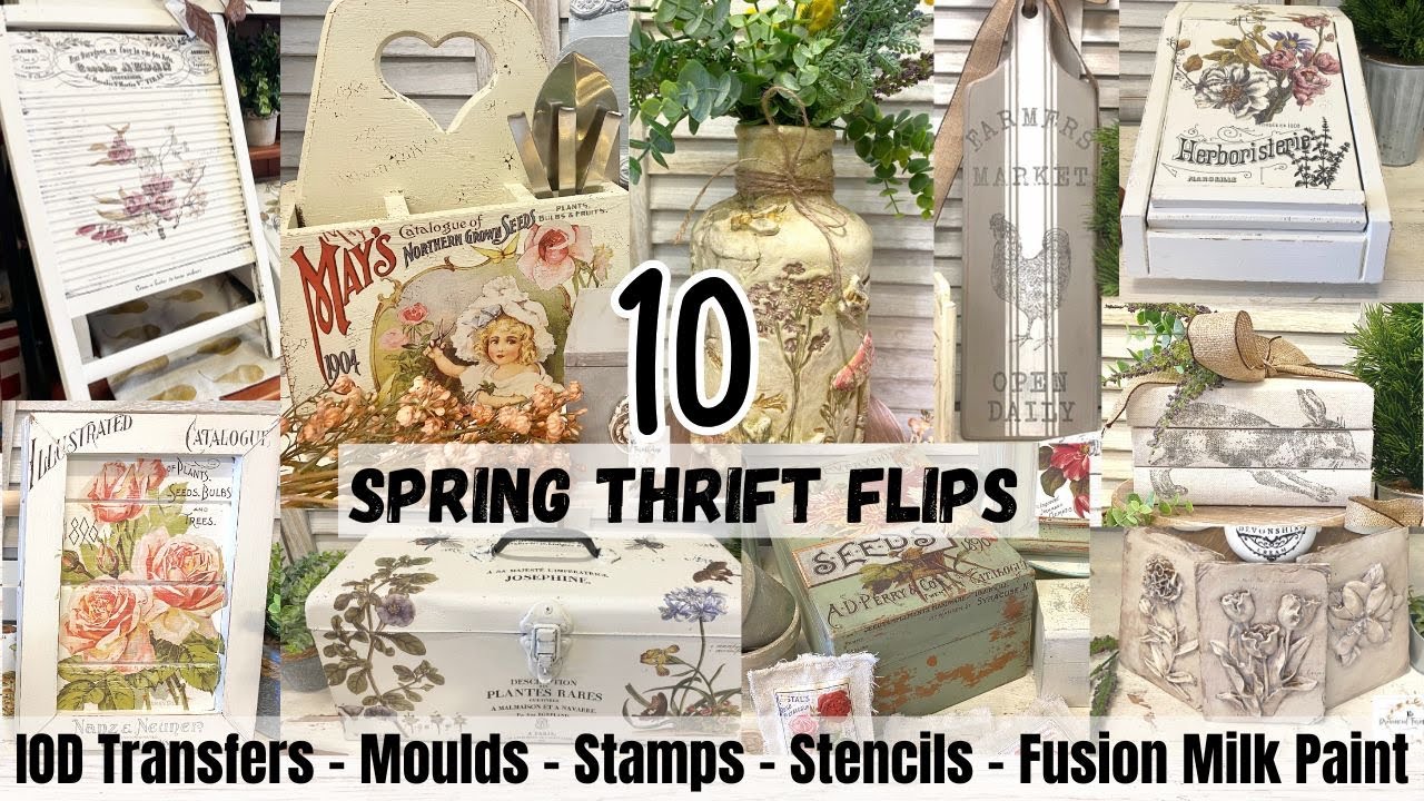 10 Spring Thrift Flips using IOD Transfers, Moulds & Stamps | DIY Decor | Stencilling | Milk Paint