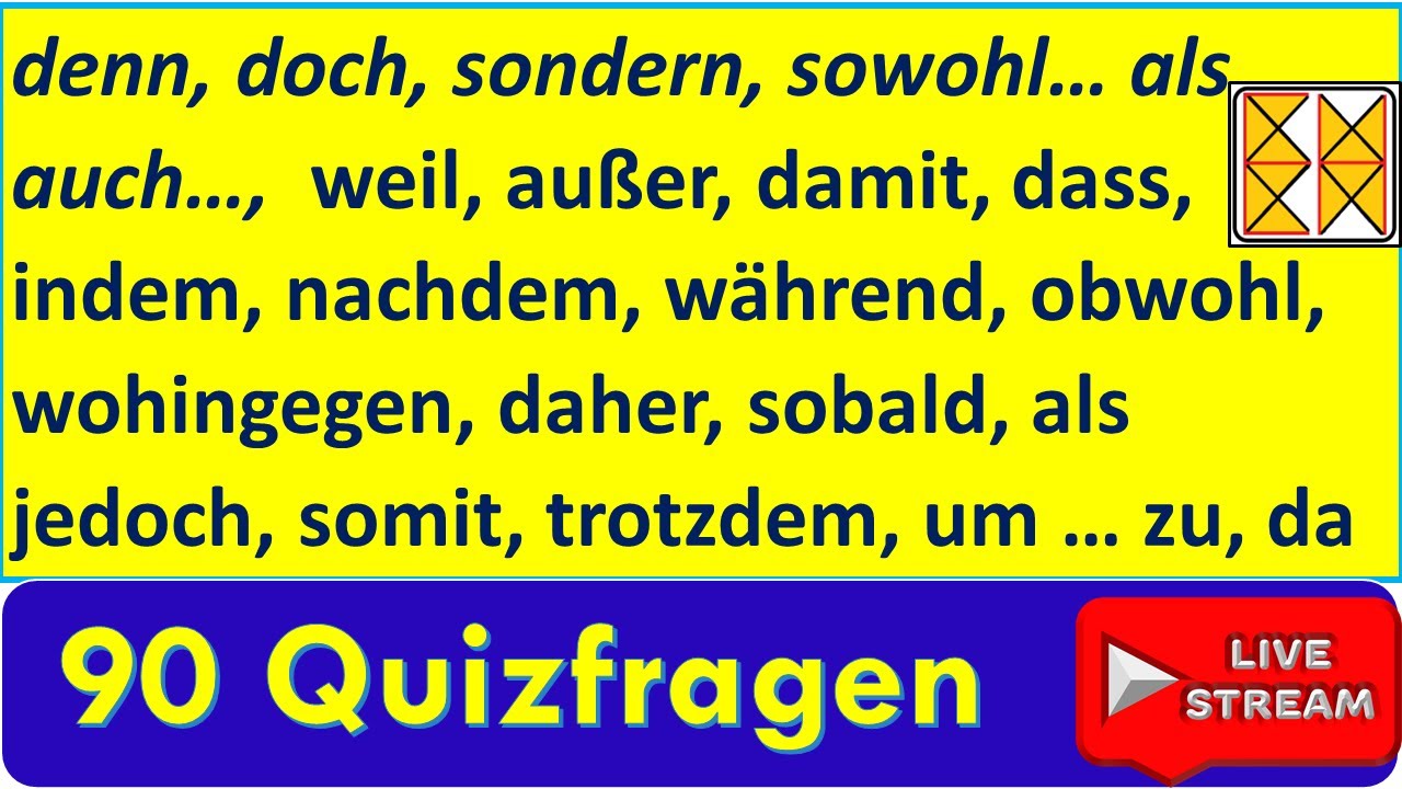 DTZ B1 | DTB B1 | Konjunktionen B1 | 90 Quizfragen | Livestreaming 01.10.2023
