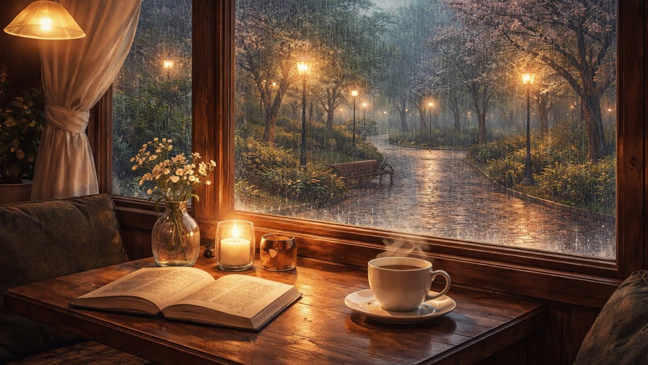 Rainy Evening Café ☕🌧 Soft Piano for Study, Relax & Sleep (1 Hour)