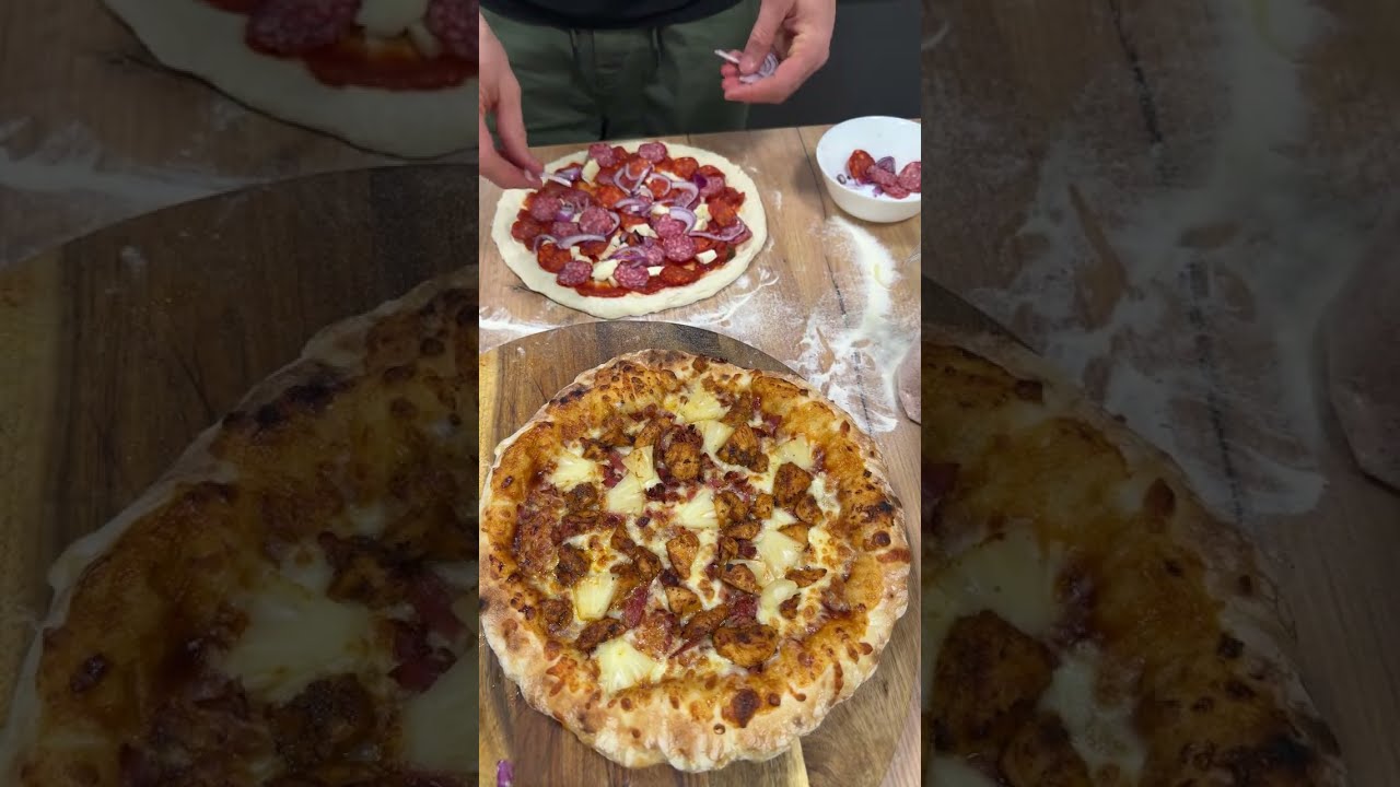 BARBECUE PIZZA WHITE PINEAPPLE AND BACON HOME PIZZA TV 📺 🍕 