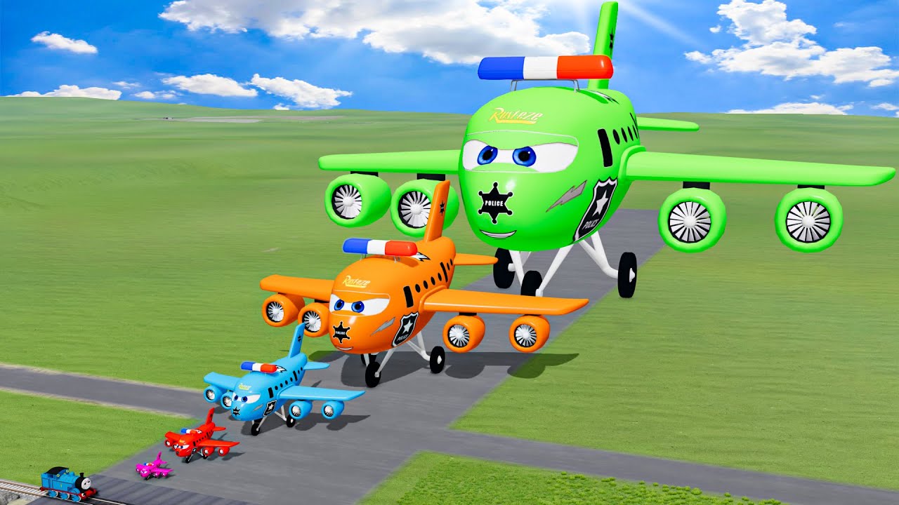 Big & Small Colors Boing Police Lightning Mcqueen vs Trains Thomas | BeamNG.Drive