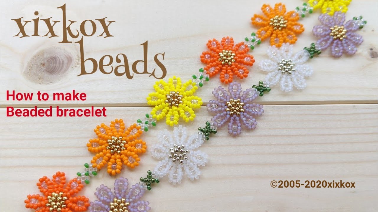 【DIY】xixkox beads ❊シードビーズで編む秋桜のブレスレット ビーズステッチ #beads #beadingtutorial