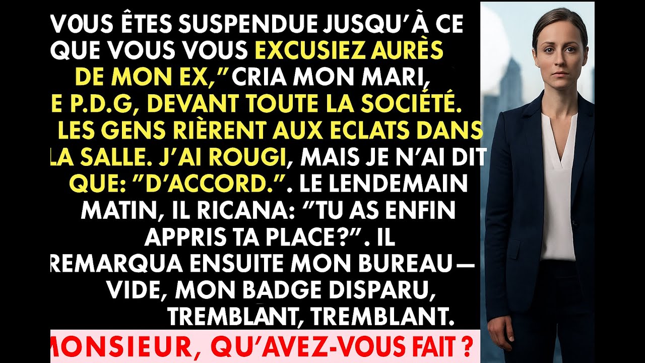 Mon mari PDG m’a suspendue devant tout le bureau — le lendemain, je possédais son entreprise