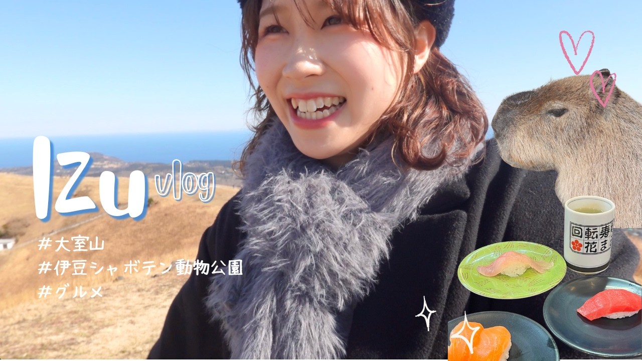 【伊豆Vlog】360°パノラマ大室山⛰️｜伊豆シャボテン動物公園🌵🦒｜地魚が食べられる回転寿司🍣｜丹那牛乳ソフト🍦