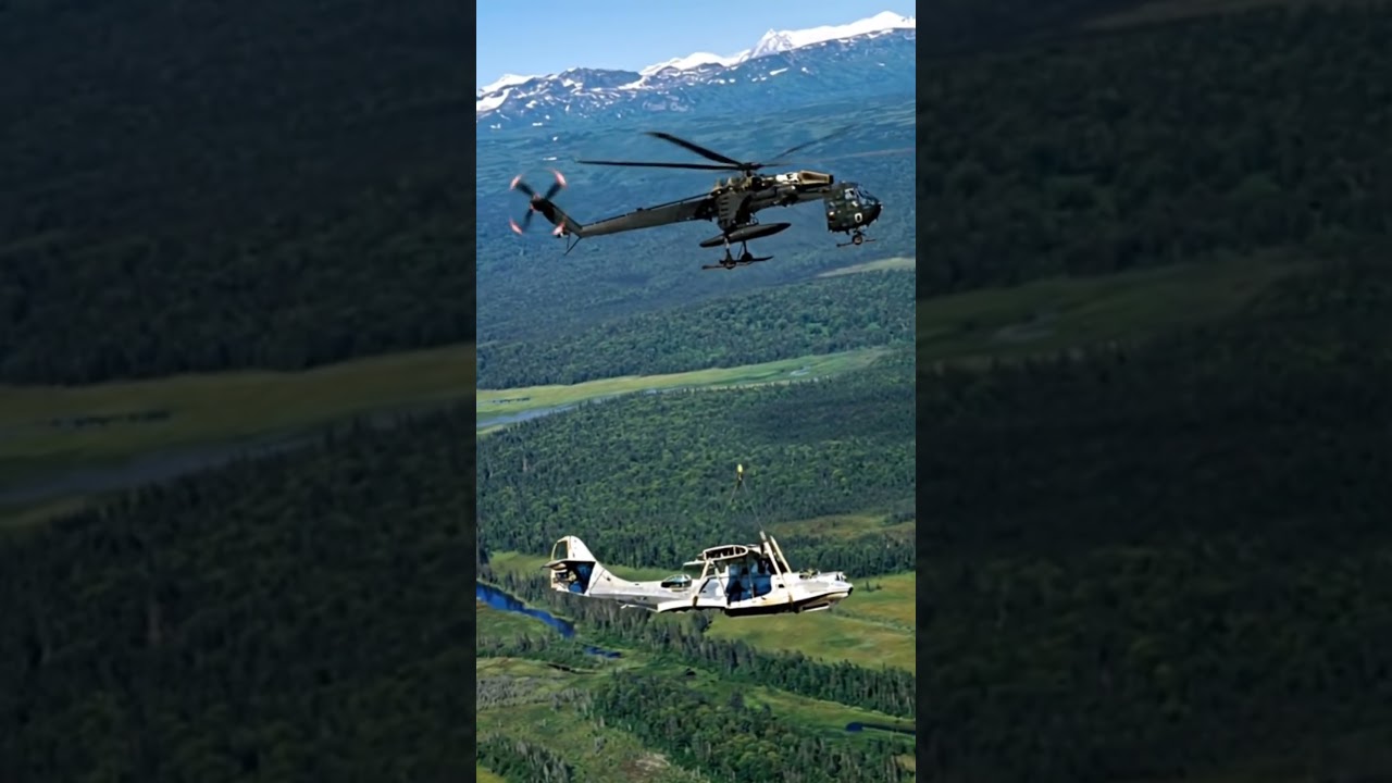 Helicopter carrying a PBY Catalina #Kaman #KMAX #PBYCatalina #Helicopter #Aviation #HeavyLift