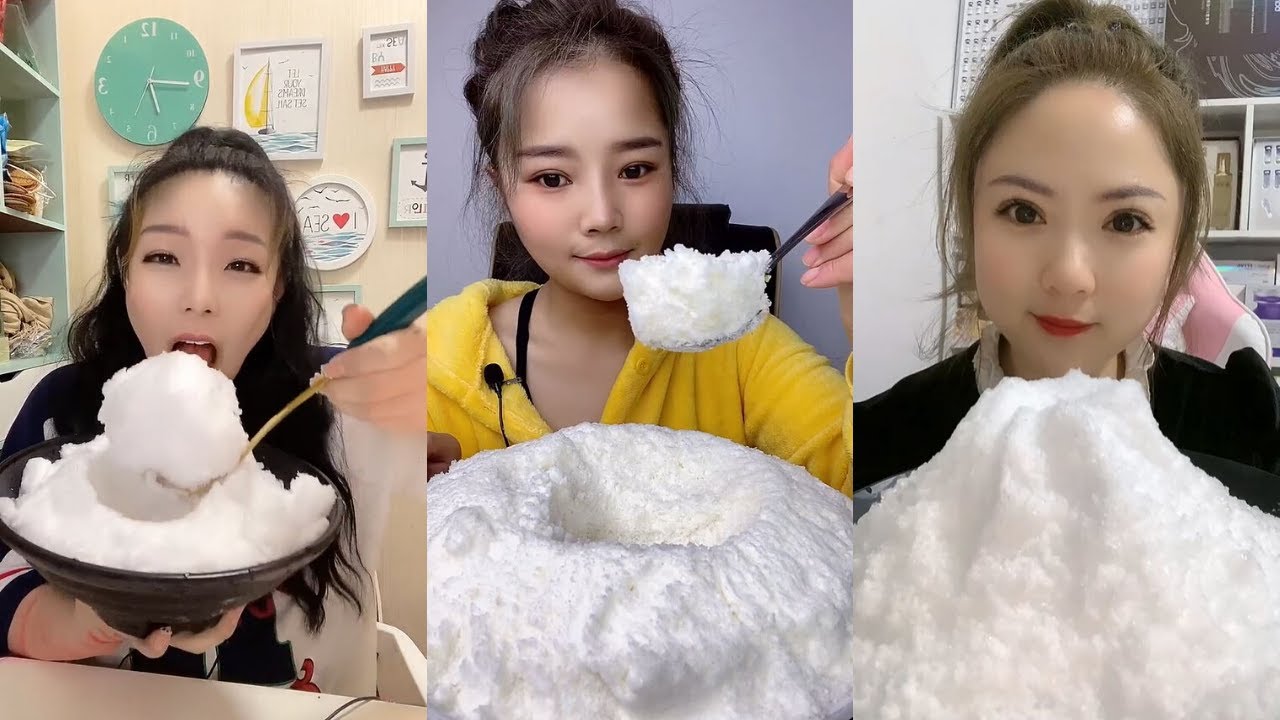 얼음ASMR 얼음먹방 FLUFFY WHITE ICE SOFT BIG BITES POWDERY ICE EATING ASMR 【咀嚼音】P82