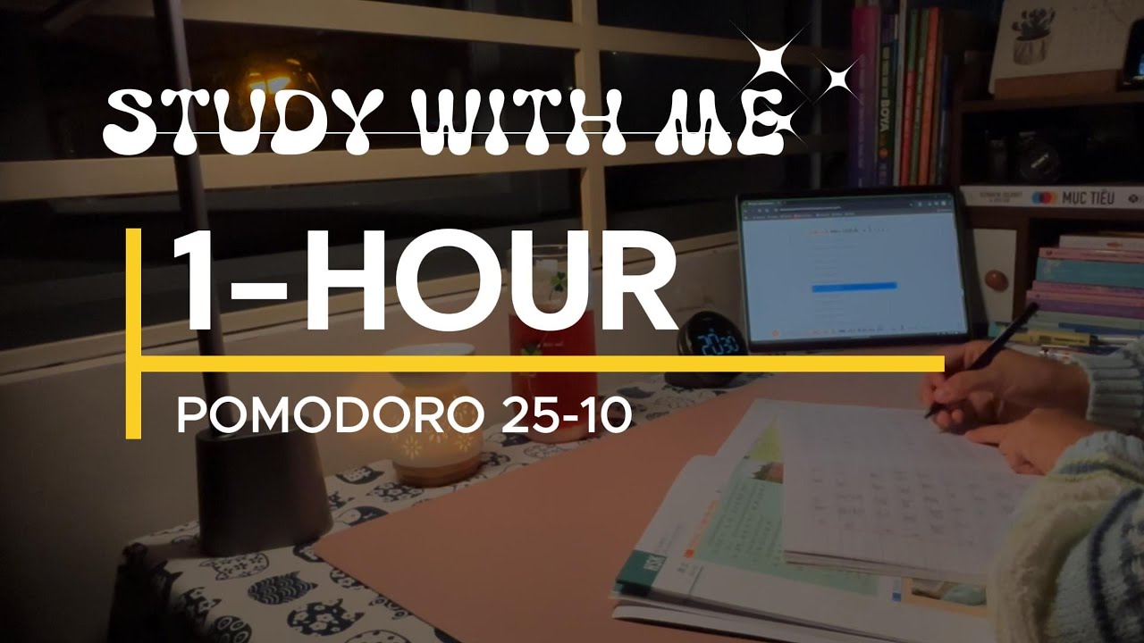 1-Hour Study with Me 🐣 /🎶Chill Music at Late Night/Pomodoro 25-10/Real Study