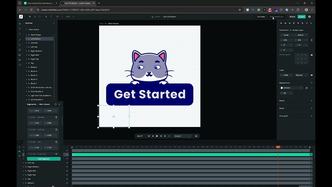 Interactive Cat CTA Button Animation - LottieFiles State Machines Pointer Control & Hover Tutorial