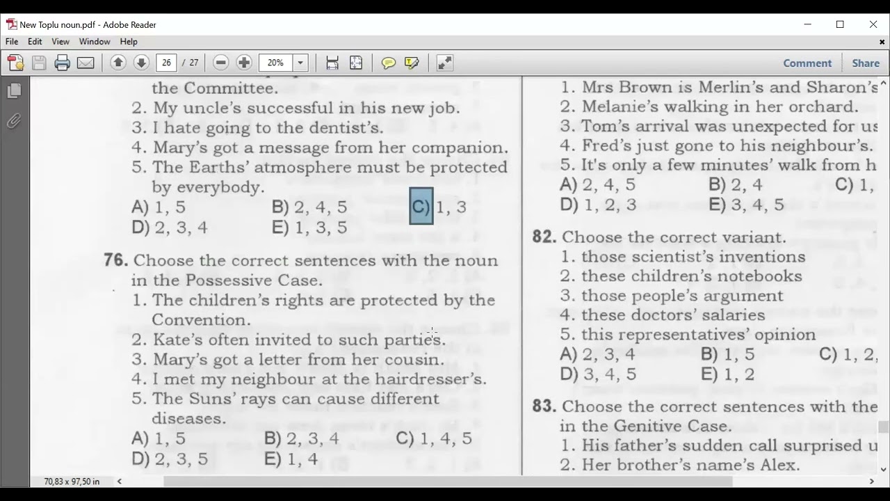 Yeni toplu İngilis dili, Noun - Cases of nouns / The Possessive Case (Yiyəlik hal) 56-97 tests