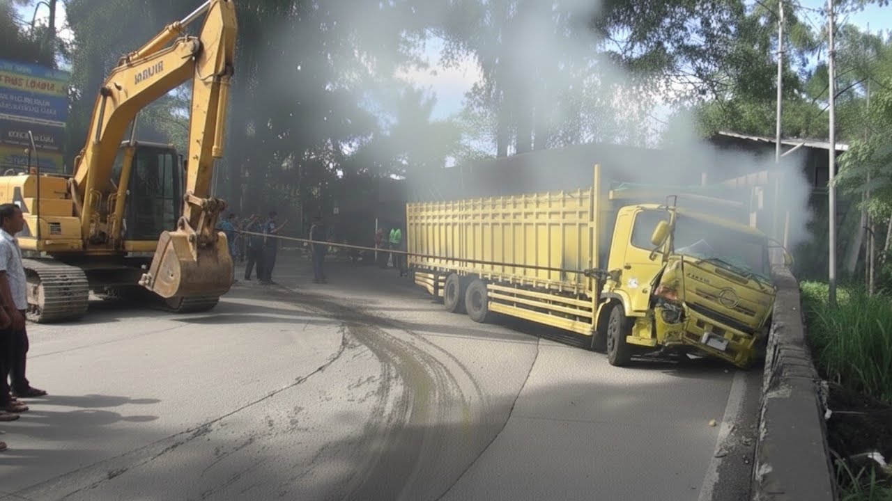 Ngeri‼️Menit Menit M3ng3rikan Truk Gagal Belok N4brak Tembok Pembatas Tanjakan Sitinjau Lauik