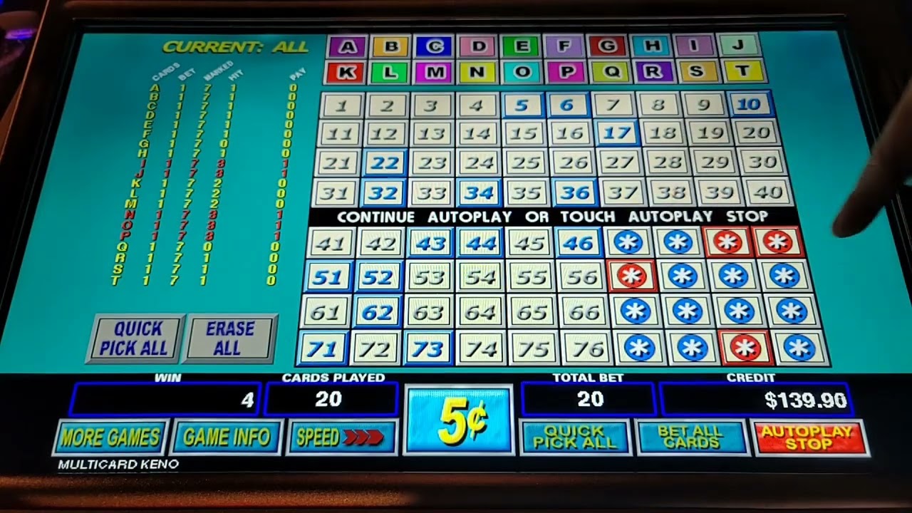 MultiCard Keno - 47 to 60 and 67 to 80