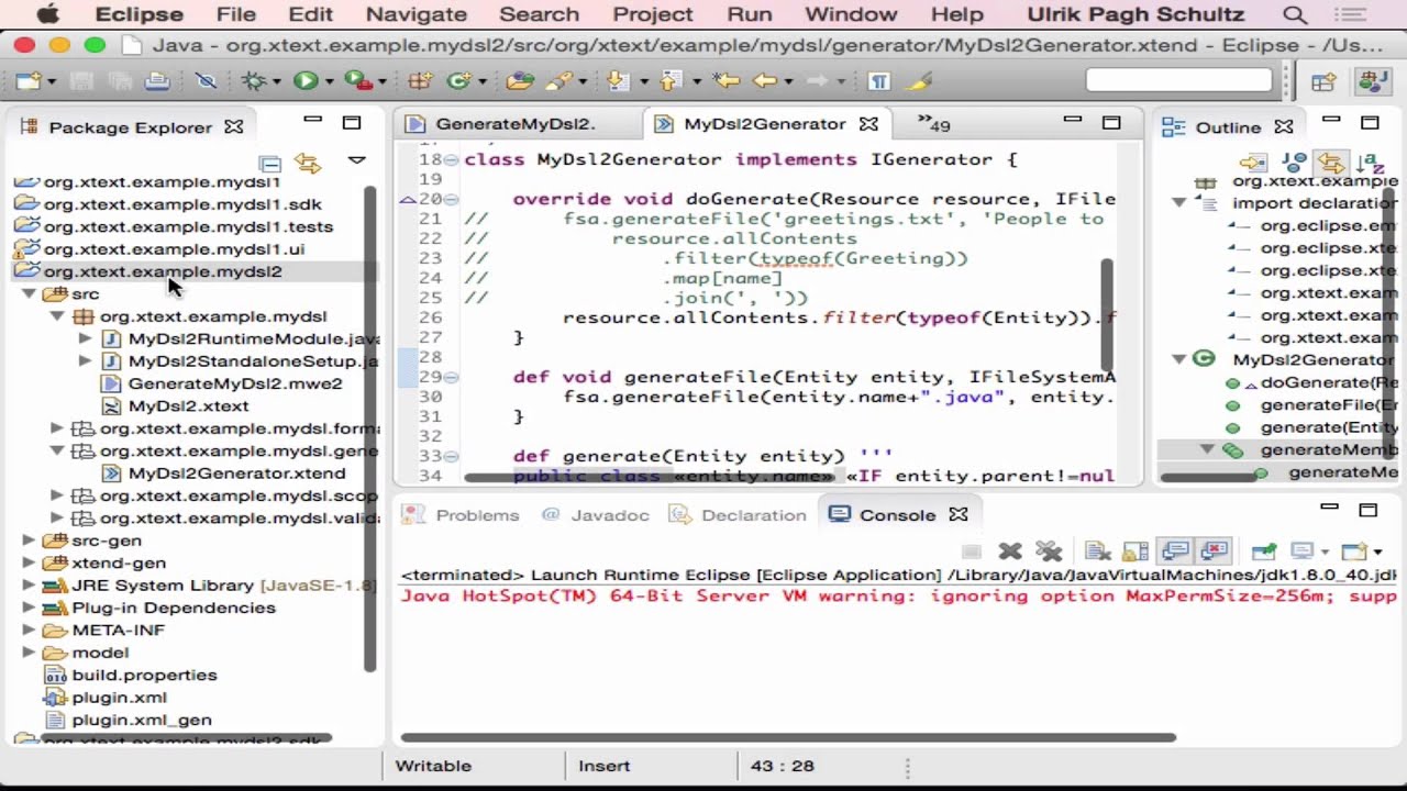 SWC xtext entity-relation example: codegeneration