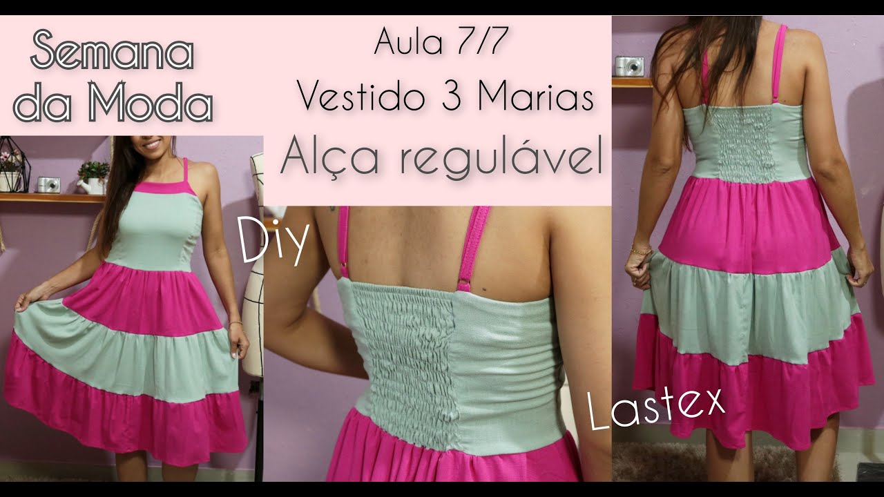 7/7 Semana da Moda Diy..Vestido 3 Marias bicolor, Lastex e alça regulável (1,50m de Viscolinho)