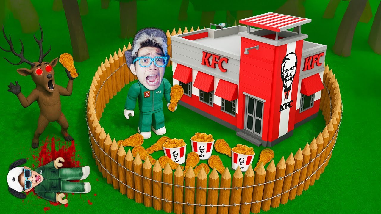 Kita Bikin Base KFC RESTORAN, Menyelamatkan Bocil Kelaparan Bertahan 10,009 Hari in Forest! (Roblox)
