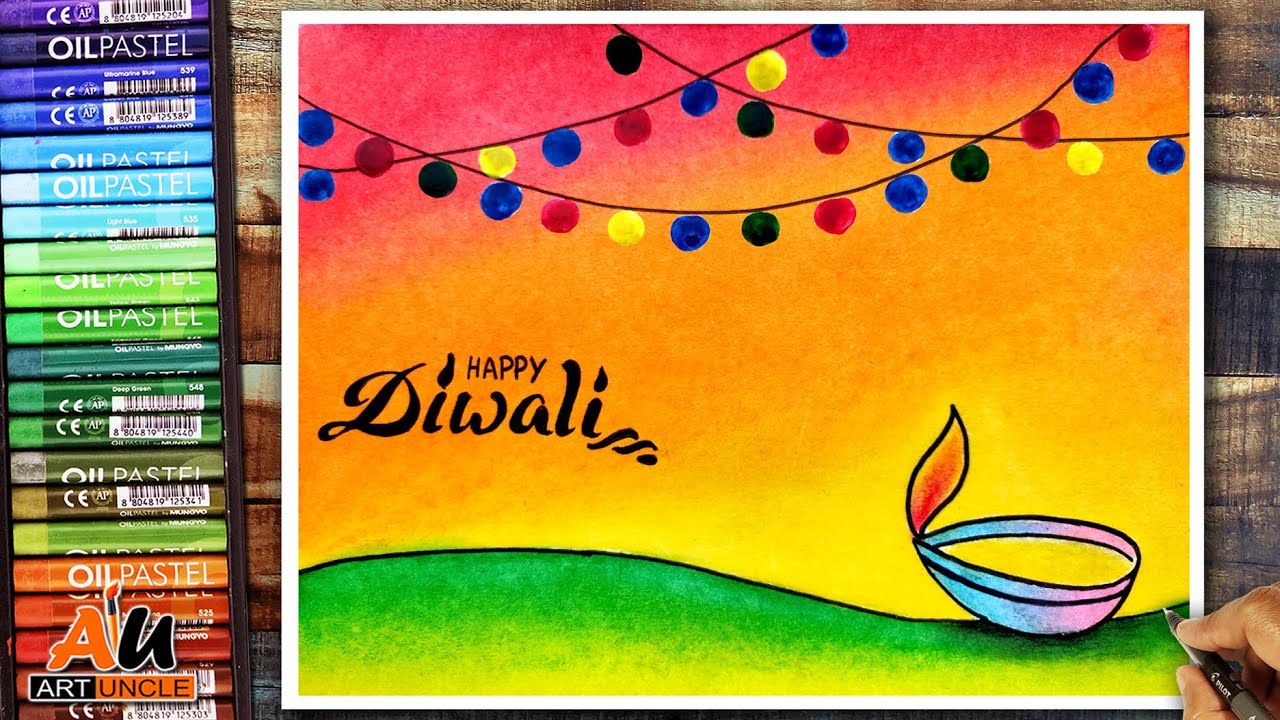 How to draw Diwali Scene for beginners- Step by step