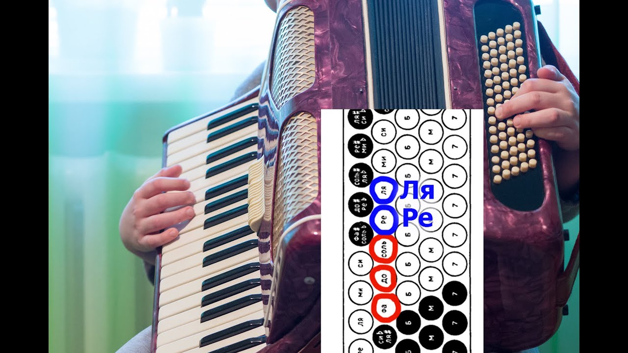 Ре мажор. Ля мажор на аккордеоне. Изучение основных басов на левой клавиатуре. Уроки аккордеона.