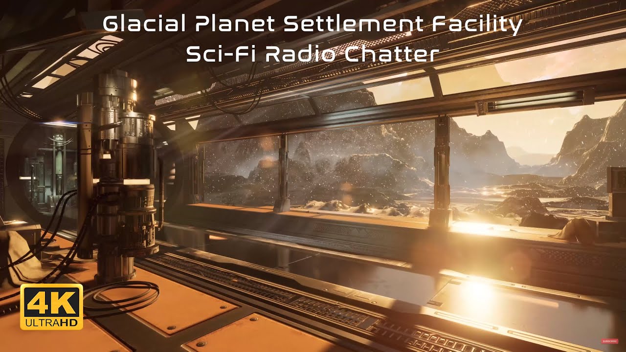Glacial Planet Settlement Facility with Radio Chatter. Sci-Fi Ambiance for Sleep, Study, Relaxation