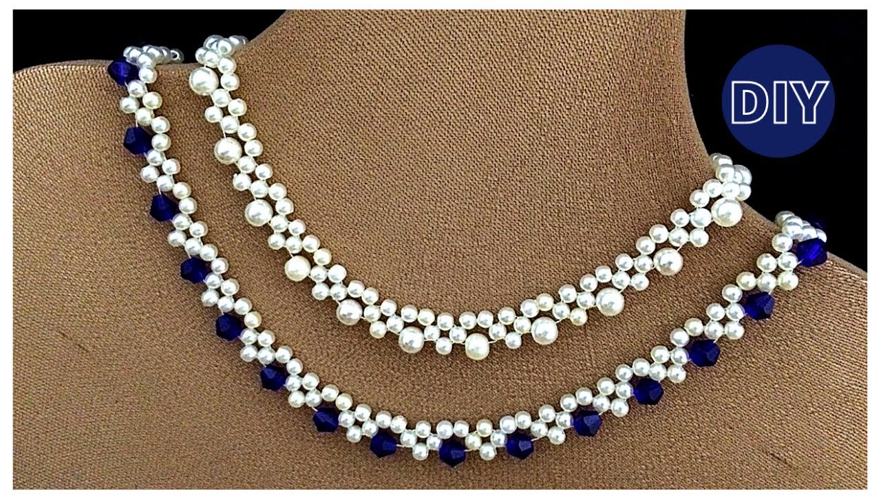 How to make elegant necklace with beads. Crystal beads necklace tutorial.Beaded Necklace diy