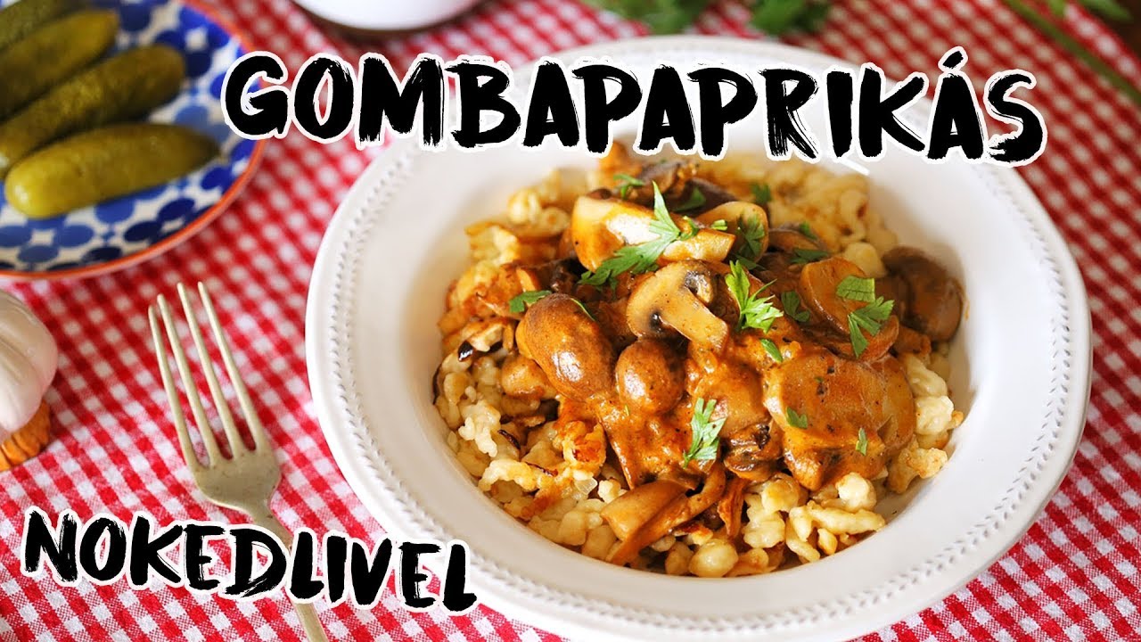 Gombapaprik&aacute;s pir&iacute;tott hagym&aacute;s galusk&aacute;val