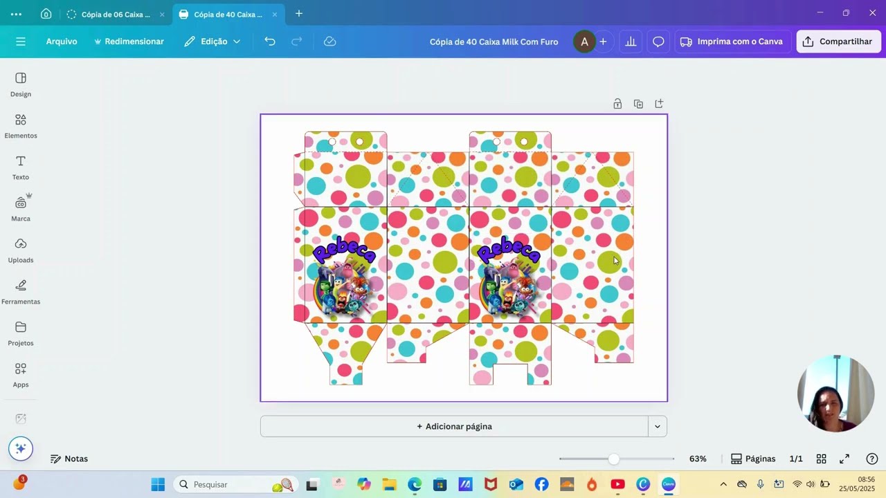 Editando meu molde Caixinha Milk no Canva Gratuíto