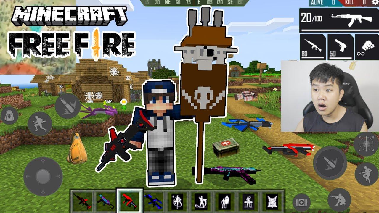 Minecraft Free Fire, bqThanh Cùng Ốc Thử Dùng Các Loại Súng và Điệu Nhảy FF Sẽ Như Thế Nào ?