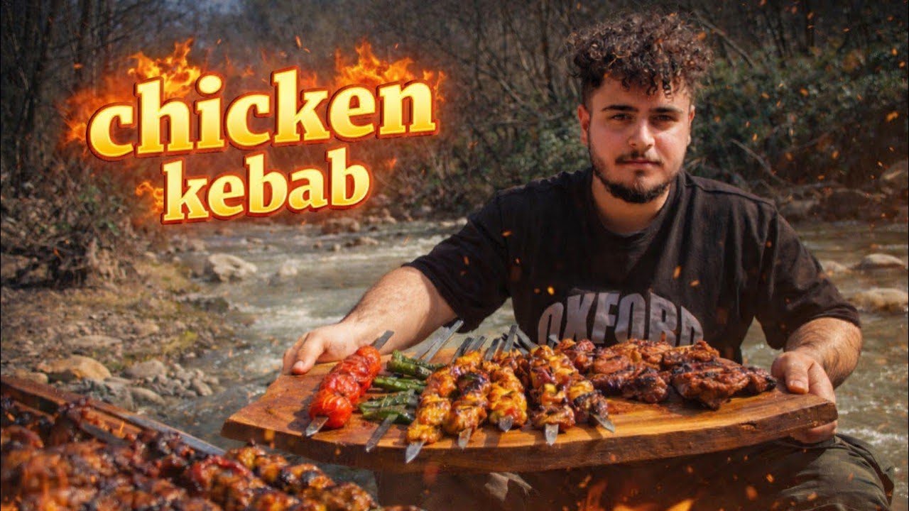 Cooking a Whole Chicken Over Fire | Wild River Kebab|ASMR