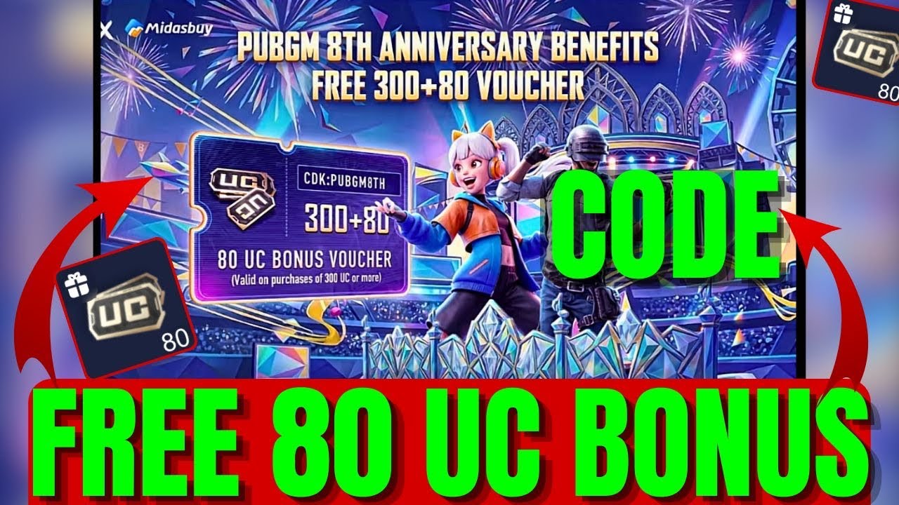 HOW TO CLAIM FREE 80 UC BONUS PUBG MOBILE  | 8TH ANNIVERSARY EVENT | 80 UC REDEEM CODE PUBGM