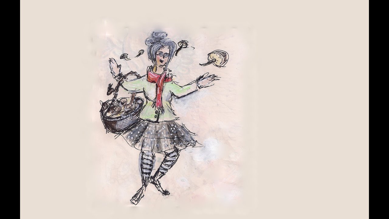 Aquarell und Kritzelei mit Pilzfrau