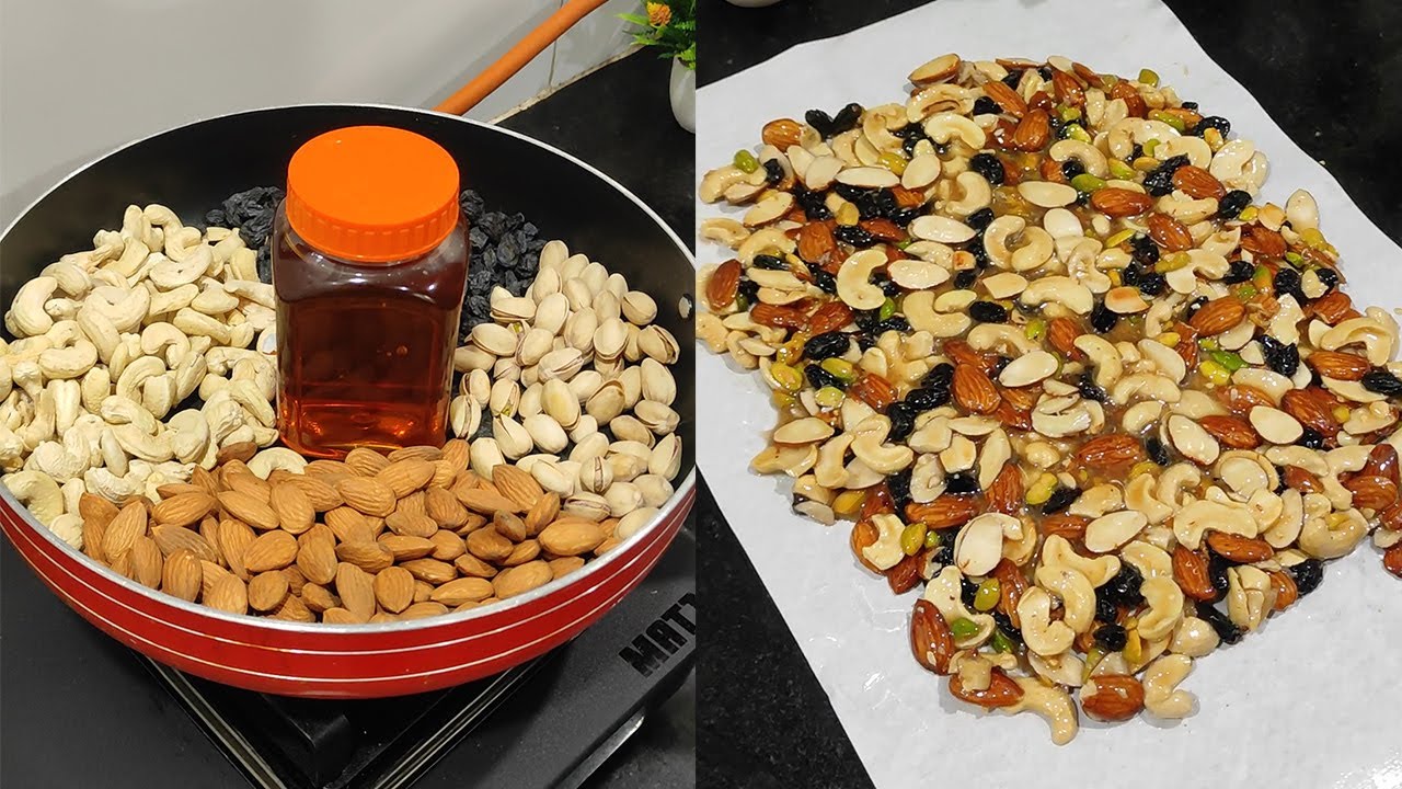 honey dry fruits chikki recipe || dushera mithai recipes || diwali sweet recipe || dry fruit chikki