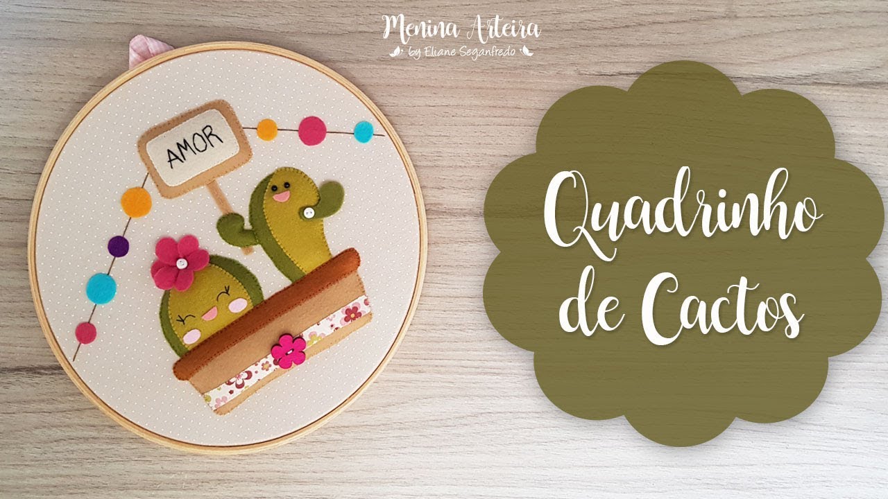 Quadrinho Cactos de Feltro no Bastidor