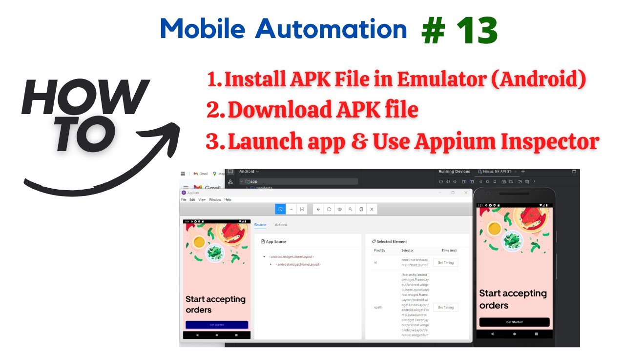 #mobileautomation-13 | Install APK File (Virtual) & Launch app & Inspect Element using Appium |