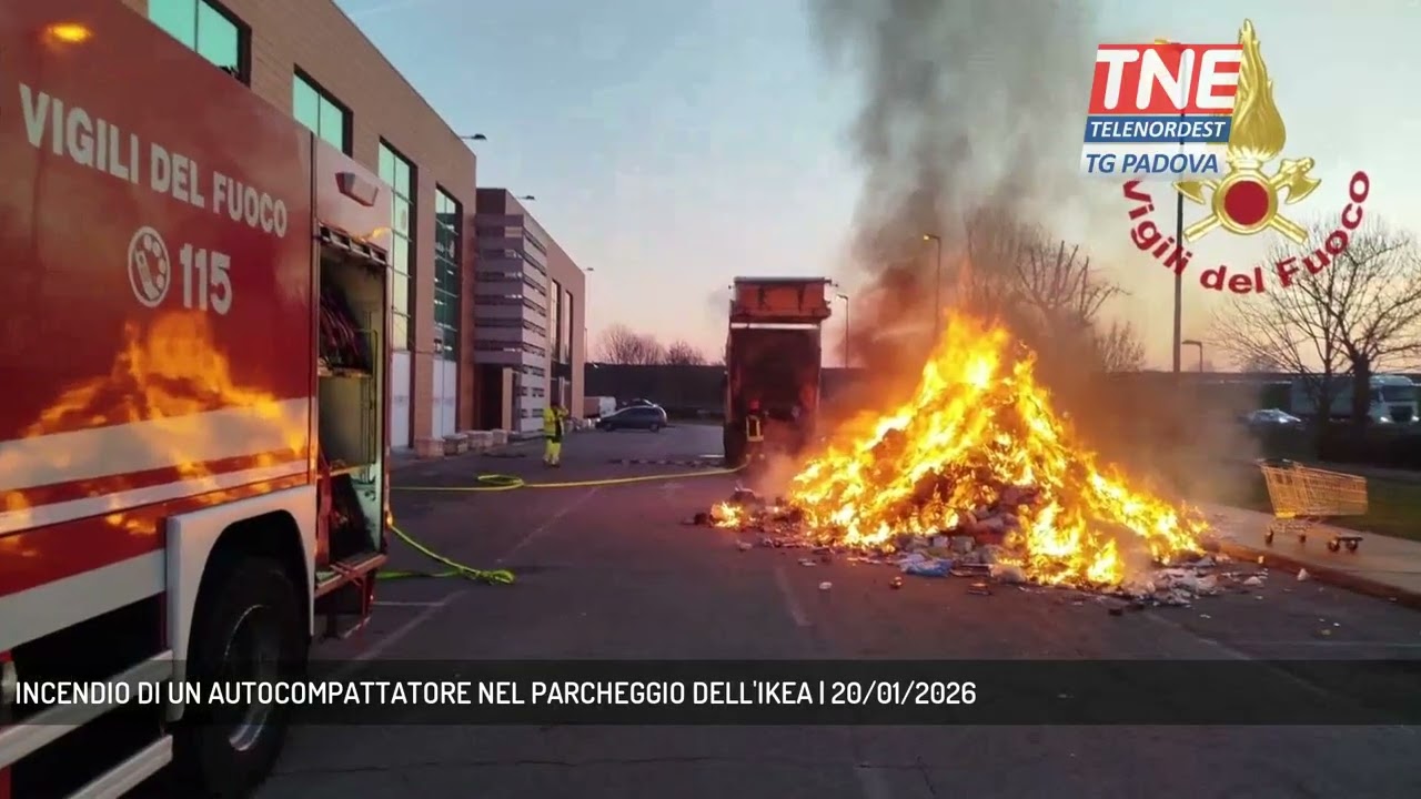INCENDIO DI UN AUTOCOMPATTATORE NEL PARCHEGGIO DELL'IKEA | 20/01/2026