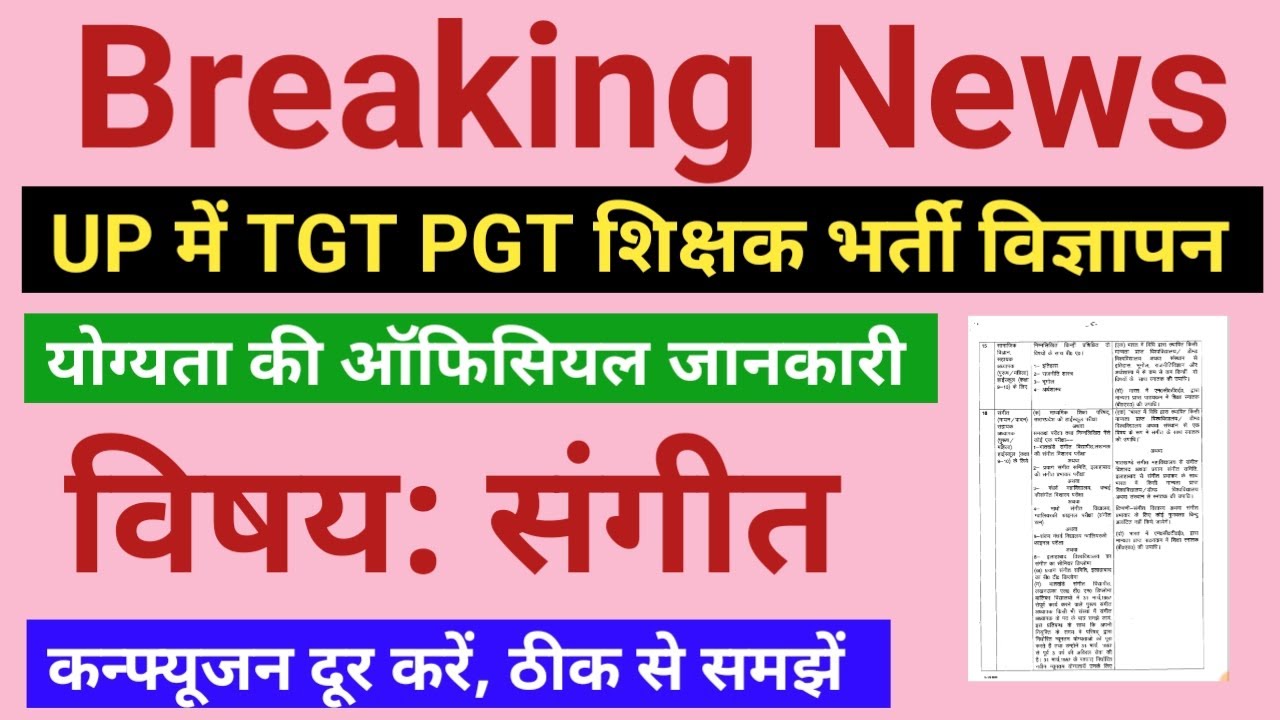 UP टीजीटी की नई भर्ती की योग्यता का ऑफिसियल डॉक्यूमेंट जारी, अब music के स्टूडेंट्स की मुश्किल बढ़ी