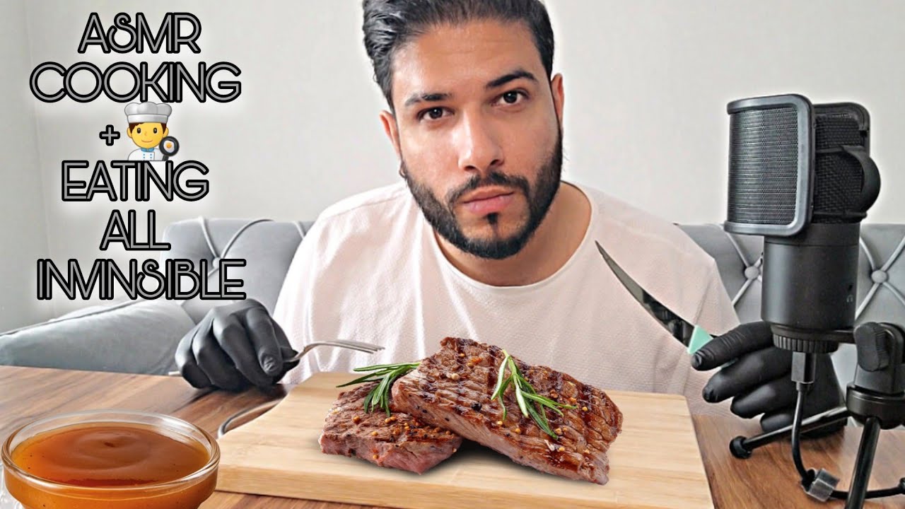 ASMR INVISIBLE COOKING AND EATING STEAK 👨‍🍳🥩(mouth sounds😴🎧)