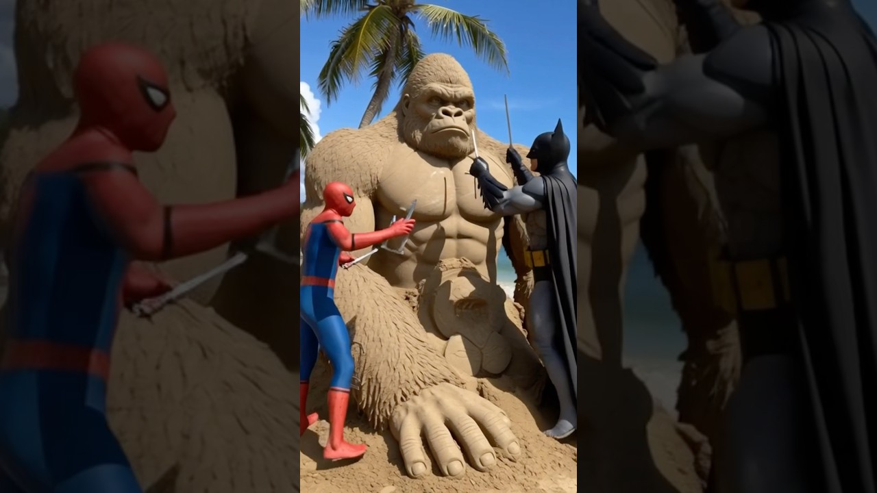 Spiderman vs Hulk with Batman Build a Giant Sand Gorilla #marvel#hulk#spiderman #shorts