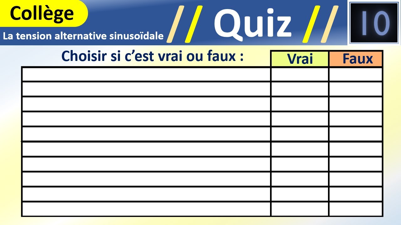 La tension électrique alternative sinusoïdale | Quiz corrigé | Physique | Collège.